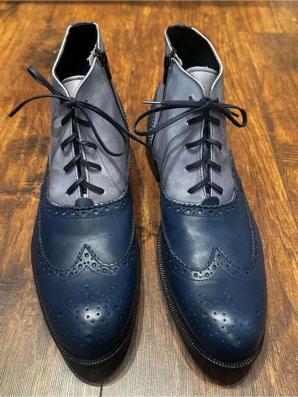 Girotti Mens Leather Brogue Ankle Boots Size 11 EUR 44 Navy Handmade Italy NWOT